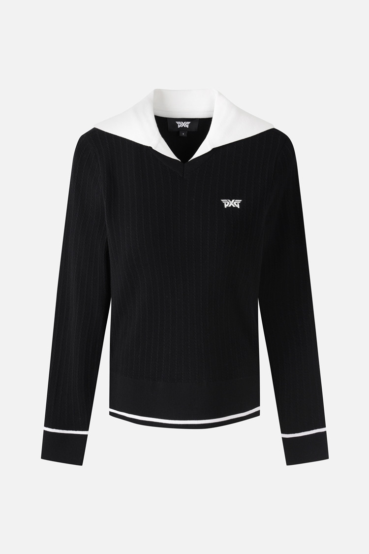 WOMEN OPEN COLLAR SWEATER PKFCW411021 BLACK 상품 이미지