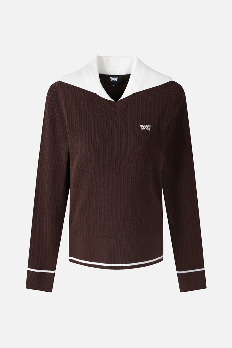 WOMEN OPEN COLLAR SWEATER PKFCW411087 BROWN 상품 이미지