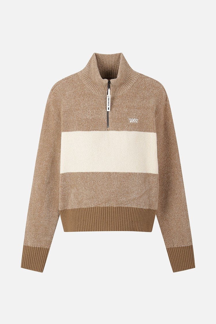 WOMEN HALF-ZIP HIGH-NECK SWEATER PKFPW411205 BEIGE 상품 이미지