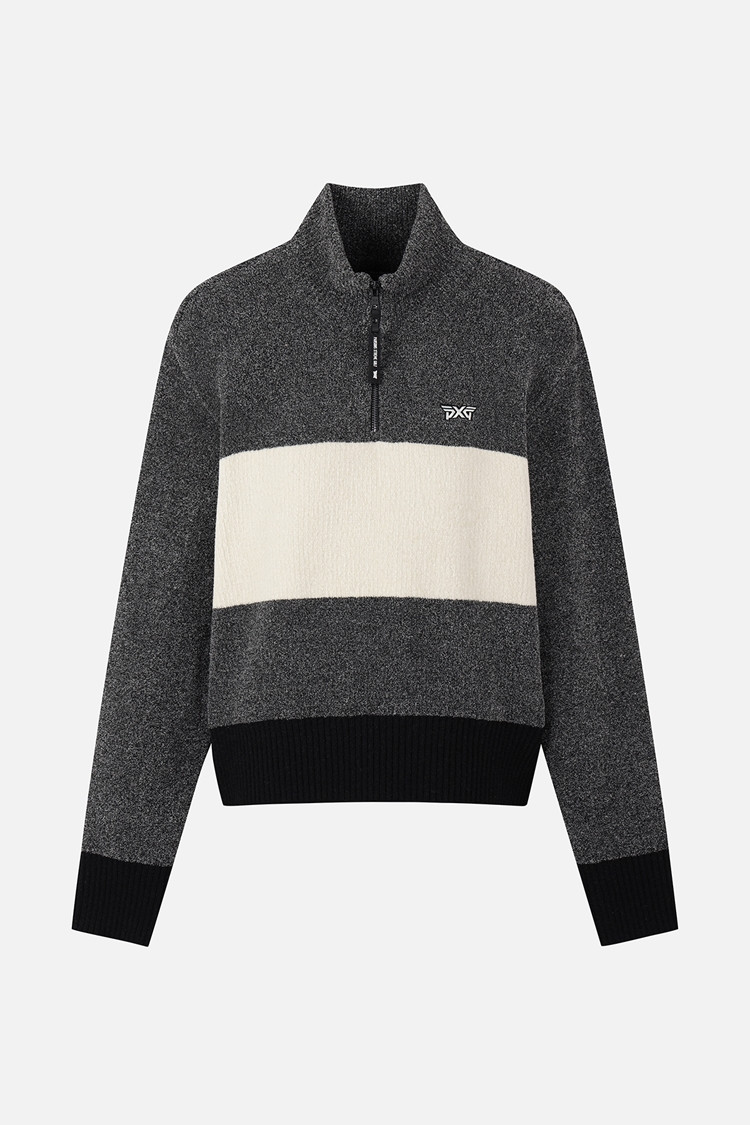WOMEN HALF-ZIP HIGH-NECK SWEATER PKFPW411221 BLACK 상품 이미지