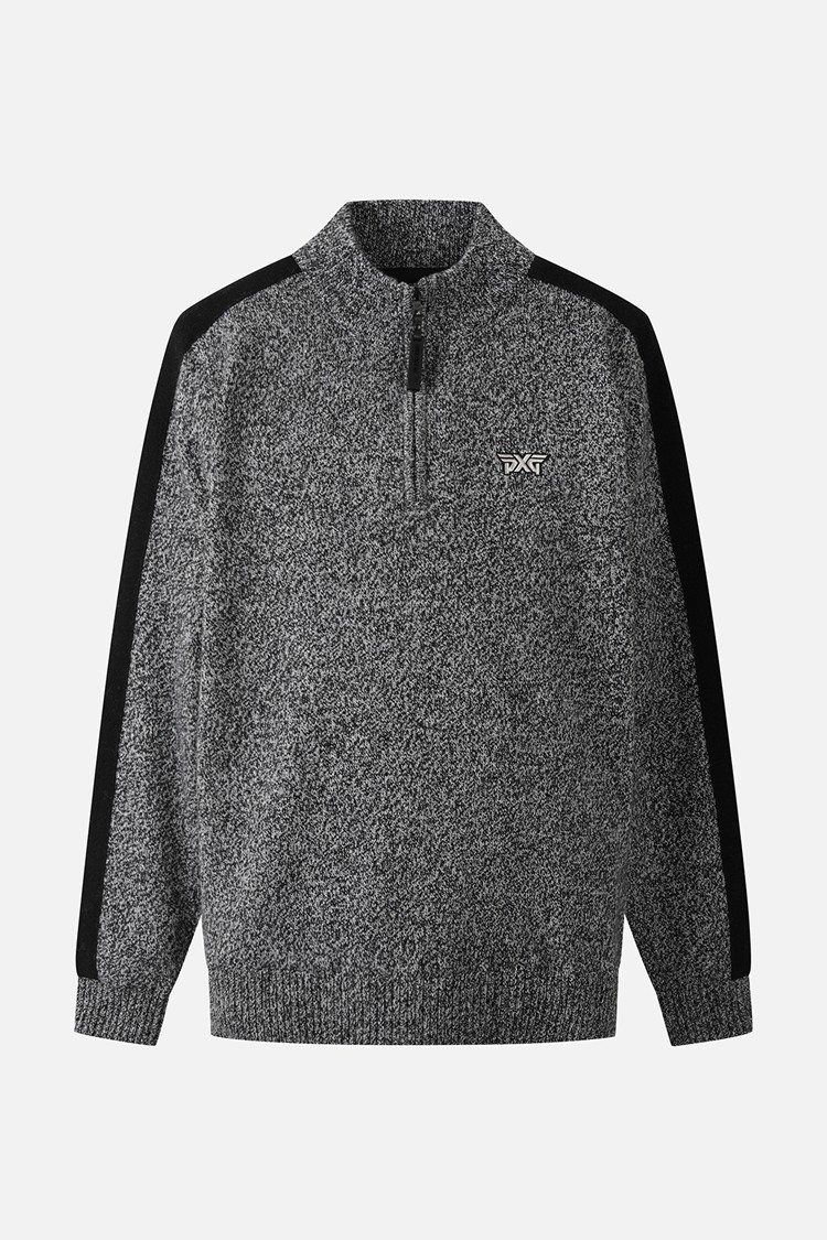 MEN TWO-TONE TEXTURED WINDPROOF HALF-ZIP SWEATER PKWCM411221 BLACK 상품 이미지