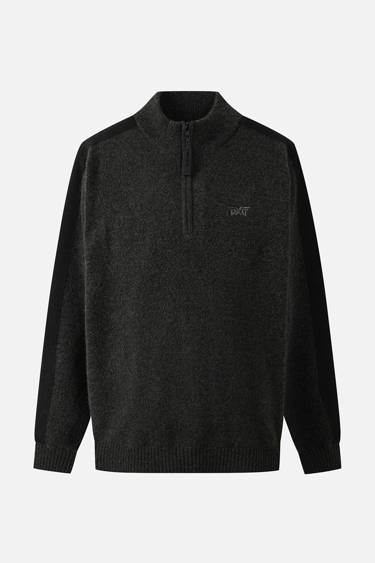 MEN TWO-TONE TEXTURED WINDPROOF HALF-ZIP SWEATER PKWCM411251 KHAKI 상품 이미지