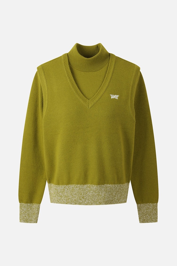 WOMEN DOUBLE-COLLAR SWEATER PKWCW411408 MOSS GREEN 상품 이미지