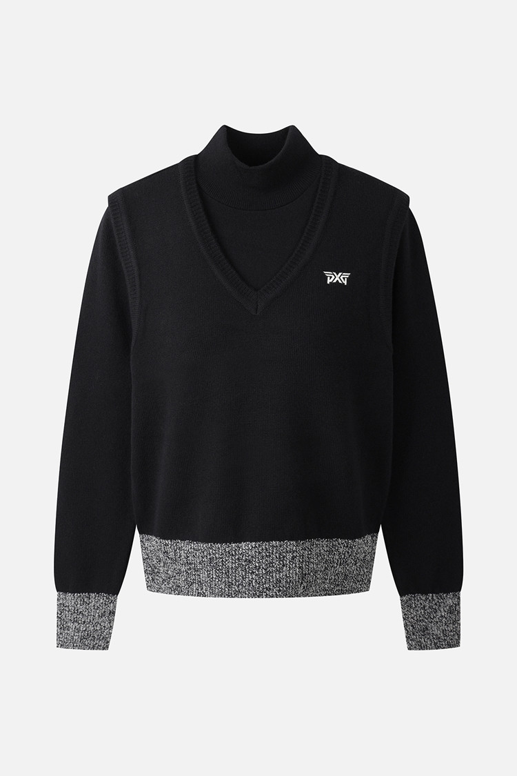 WOMEN DOUBLE-COLLAR SWEATER PKWCW411421 BLACK 상품 이미지