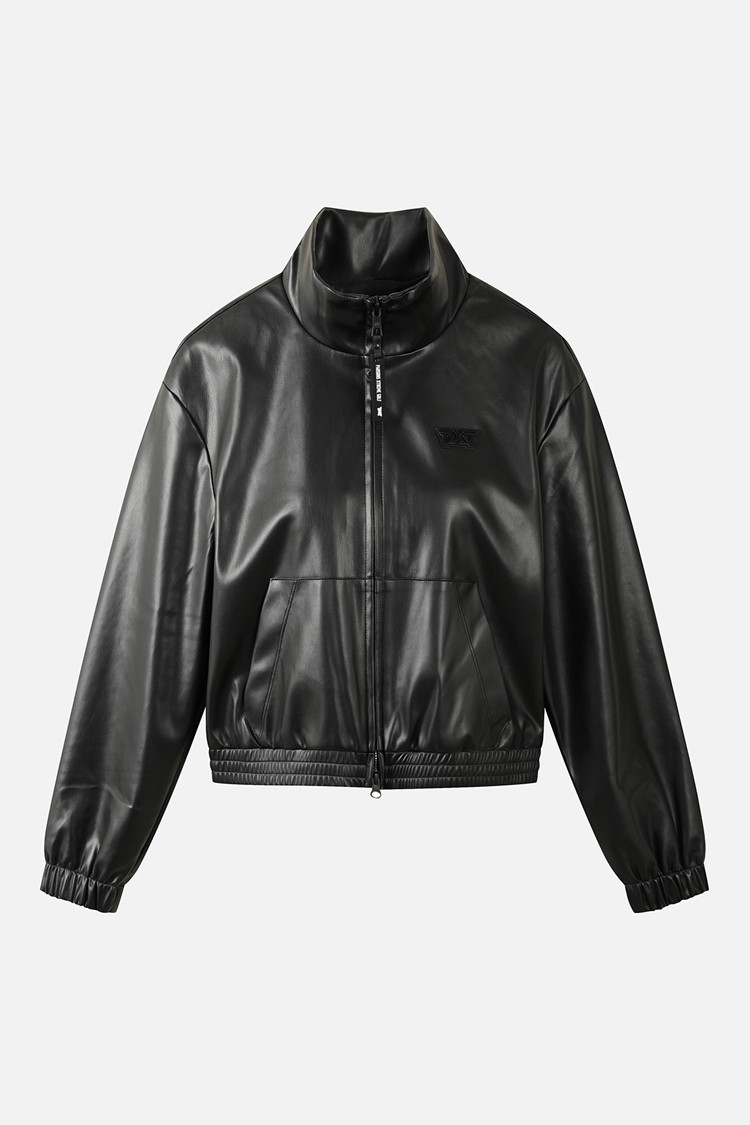WOMEN LEATHER SET-UP JACKET PKWPW151521 BLACK 상품 이미지