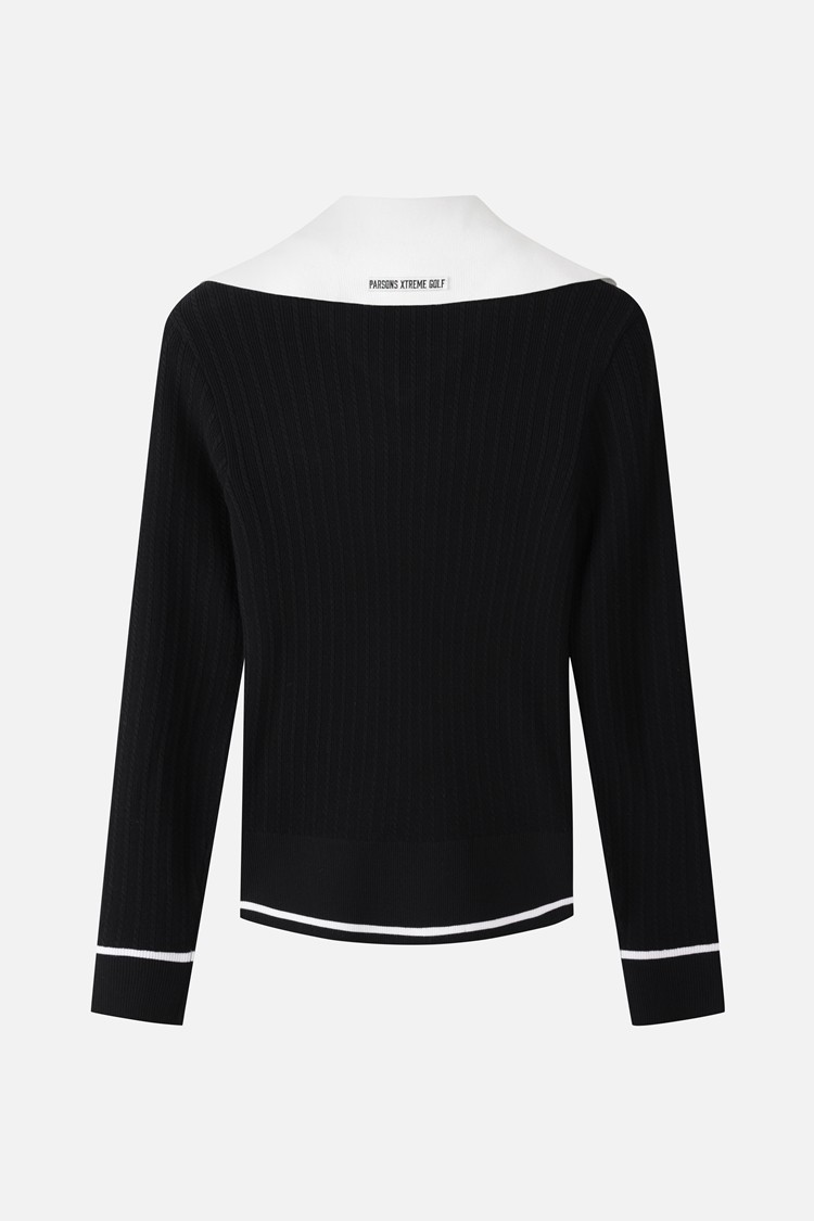 WOMEN OPEN COLLAR SWEATER PKFCW411021 BLACK 상품 이미지1