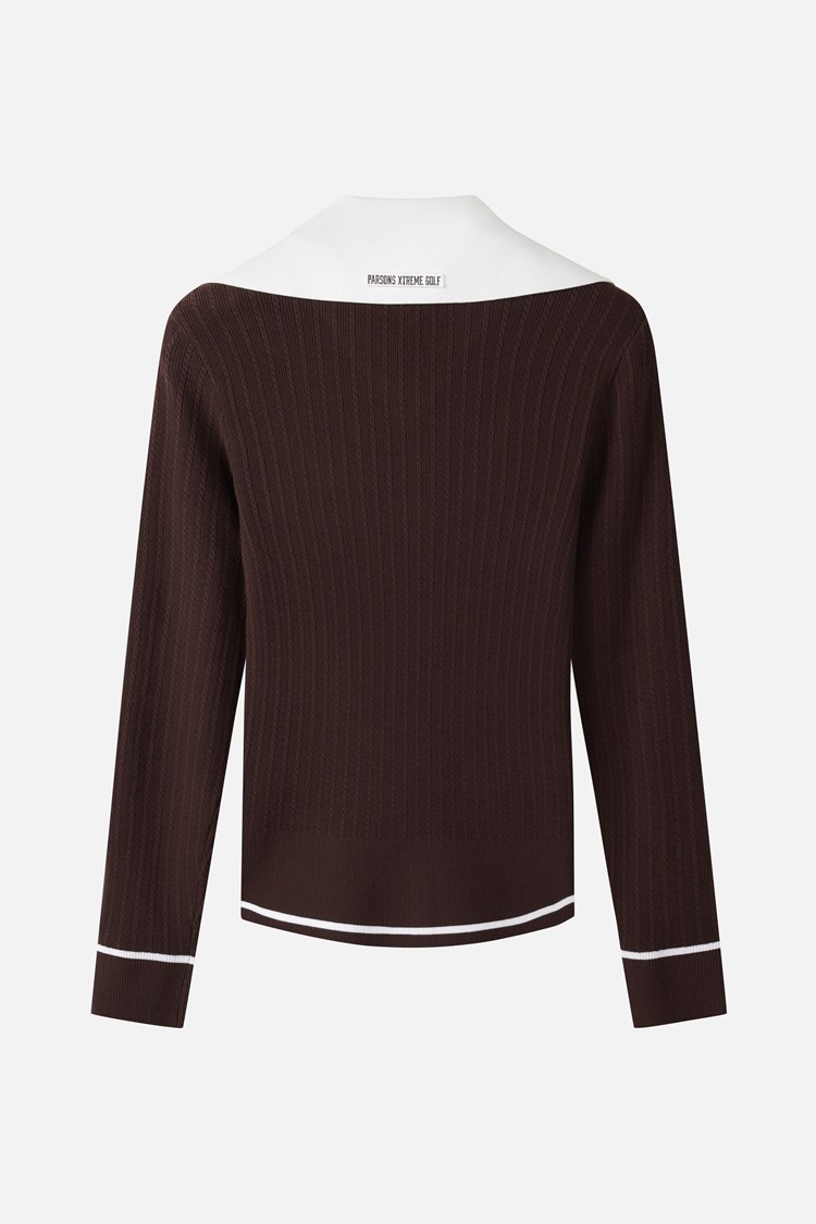 WOMEN OPEN COLLAR SWEATER PKFCW411087 BROWN 상품 이미지1