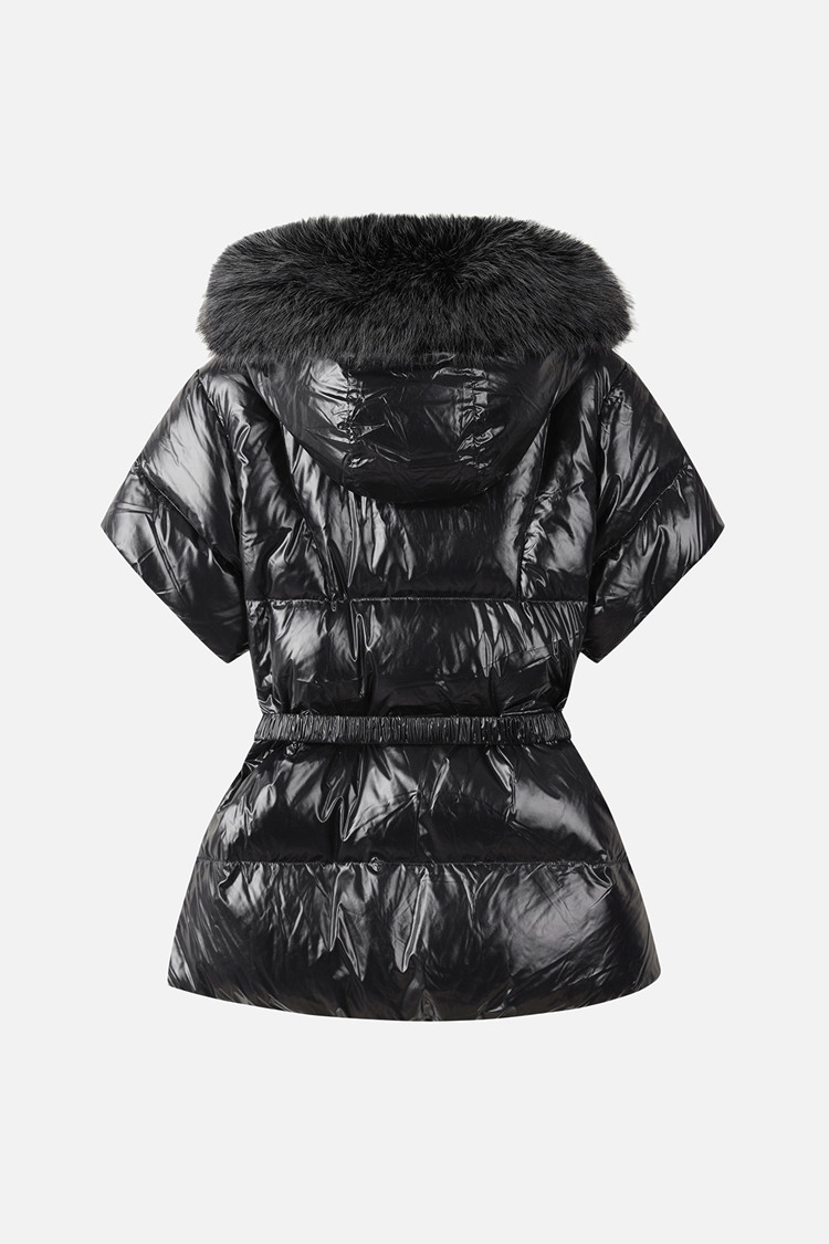 WOMEN FUR TRIM SHORT-SLEEVE DOWN JACKET PKWPW631521 BLACK 상품 이미지 1