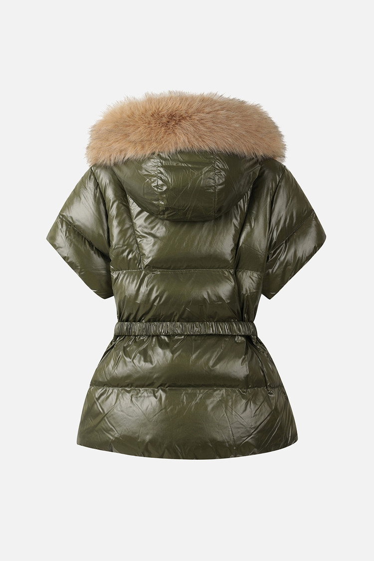 WOMEN FUR TRIM SHORT-SLEEVE DOWN JACKET PKWPW631551 KHAKI 상품 이미지 1