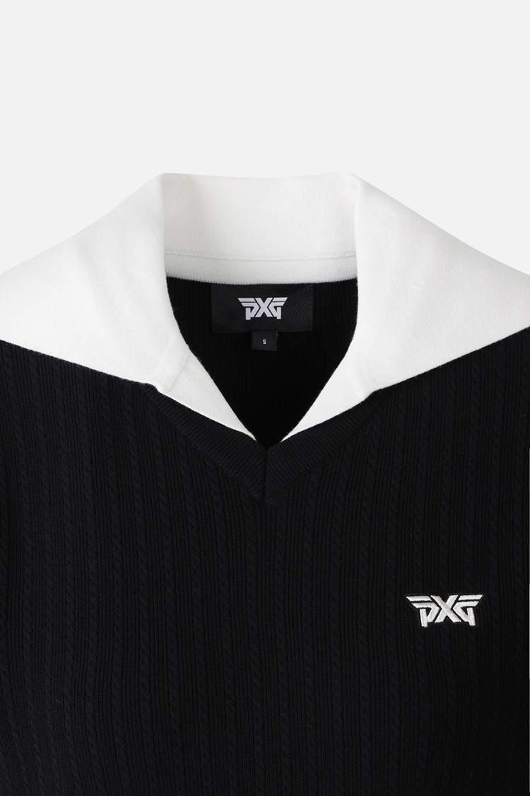 WOMEN OPEN COLLAR SWEATER PKFCW411021 BLACK 상품 이미지2