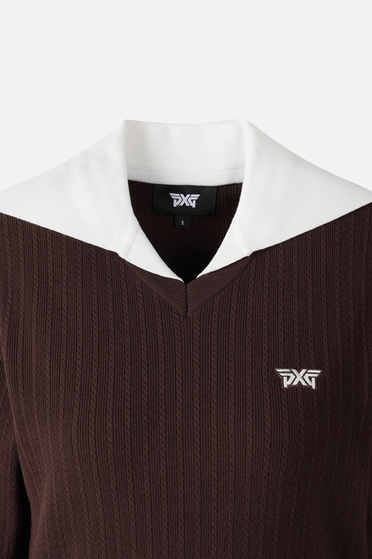 WOMEN OPEN COLLAR SWEATER PKFCW411087 BROWN 상품 이미지2