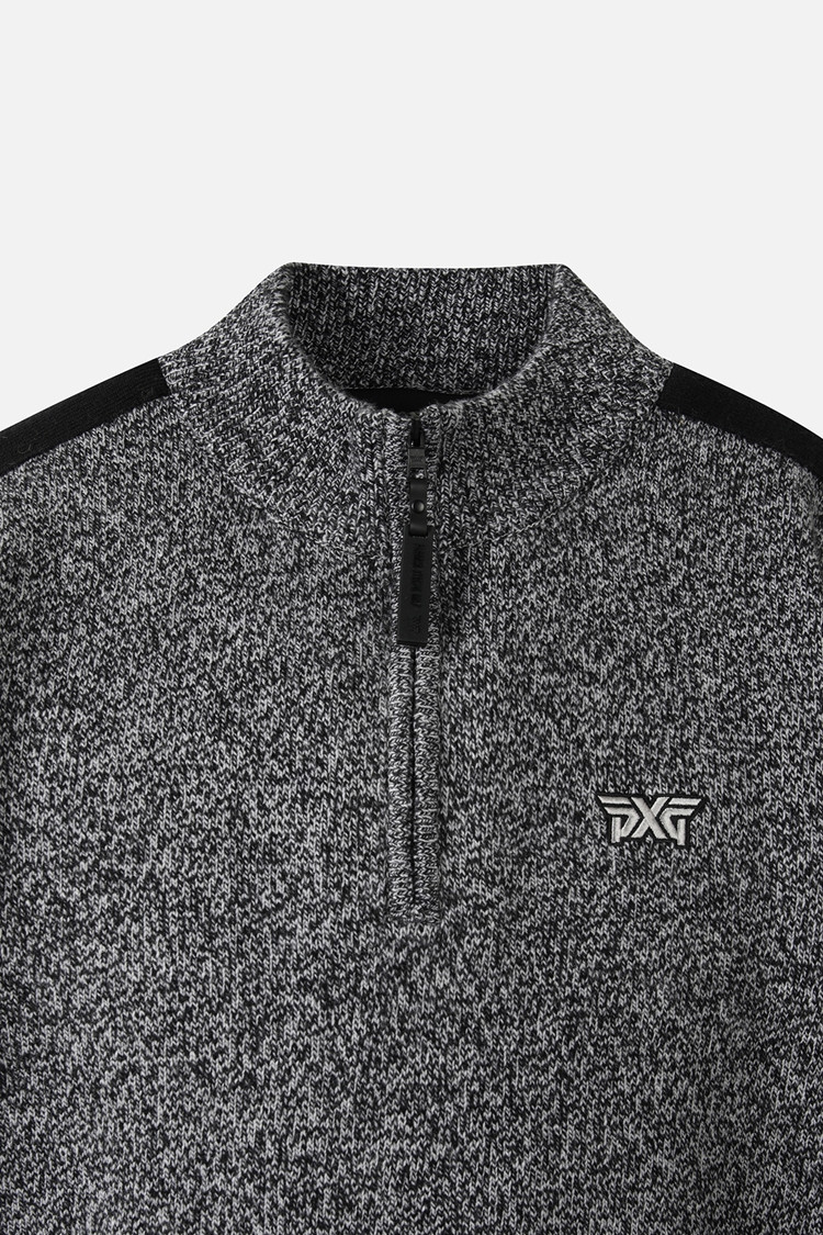 MEN TWO-TONE TEXTURED WINDPROOF HALF-ZIP SWEATER PKWCM411221 BLACK 상품 이미지 1