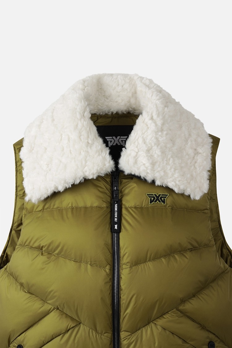 WOMEN BIG COLLAR DOWN VEST PKWCW641308 MOSS GREEN 상품 이미지 1