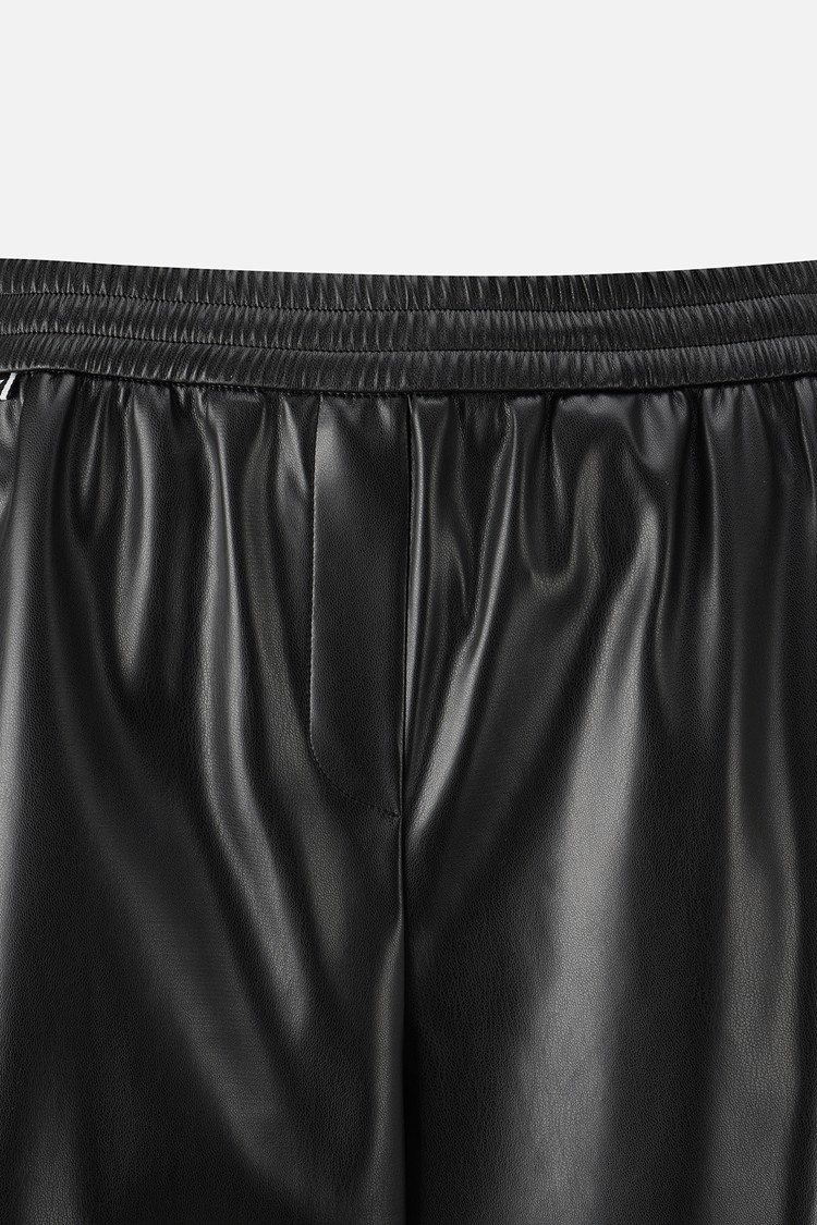 WOMEN LEATHER SET-UP PANTS PKWPW511521 BLACK 상품 이미지 1