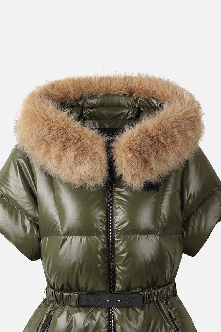 WOMEN FUR TRIM SHORT-SLEEVE DOWN JACKET PKWPW631551 KHAKI 상품 이미지 1