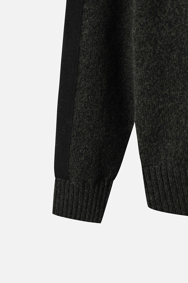 MEN TWO-TONE TEXTURED WINDPROOF HALF-ZIP SWEATER PKWCM411251 KHAKI 상품 이미지 1