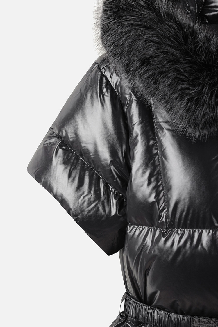 WOMEN FUR TRIM SHORT-SLEEVE DOWN JACKET PKWPW631521 BLACK 상품 이미지 1