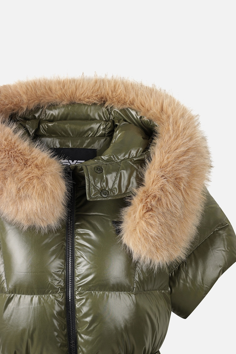 WOMEN FUR TRIM SHORT-SLEEVE DOWN JACKET PKWPW631551 KHAKI 상품 이미지 1