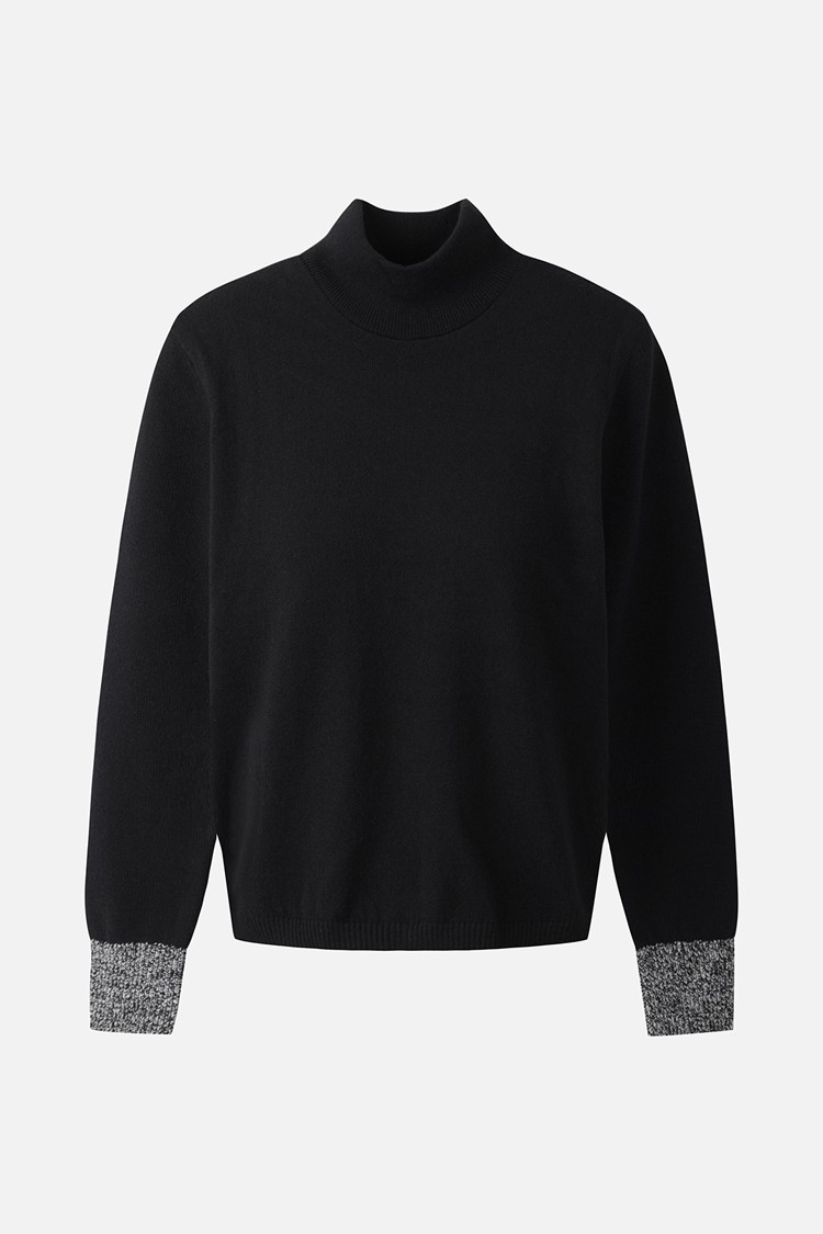 WOMEN DOUBLE-COLLAR SWEATER PKWCW411421 BLACK 상품 이미지 1