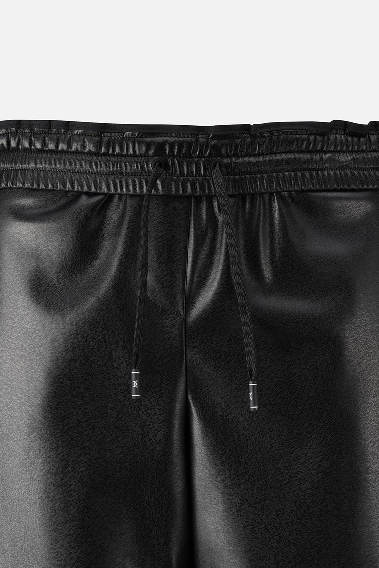 WOMEN LEATHER SET-UP PANTS PKWPW511521 BLACK 상품 이미지 1