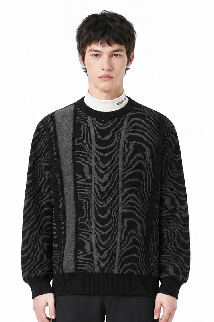 MEN DAMASCUS ROUND NECK SWEATER PKFCM410621 BLACK 상품 이미지 1