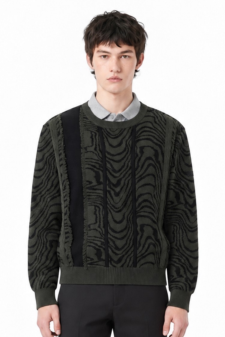 MEN DAMASCUS ROUND NECK SWEATER PKFCM410651 KHAKI 상품 이미지 1