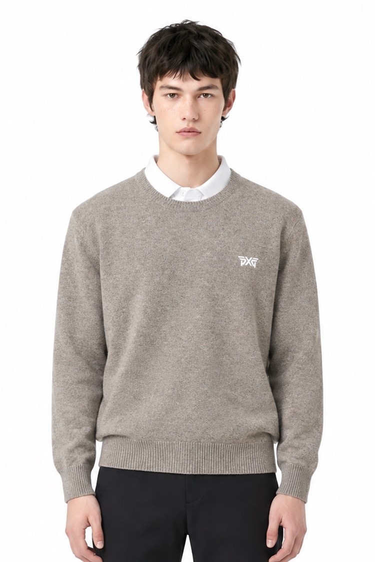 MEN CASHMERE ROUND NECK SWEATER PKFCM410705 BEIGE 상품 이미지 1