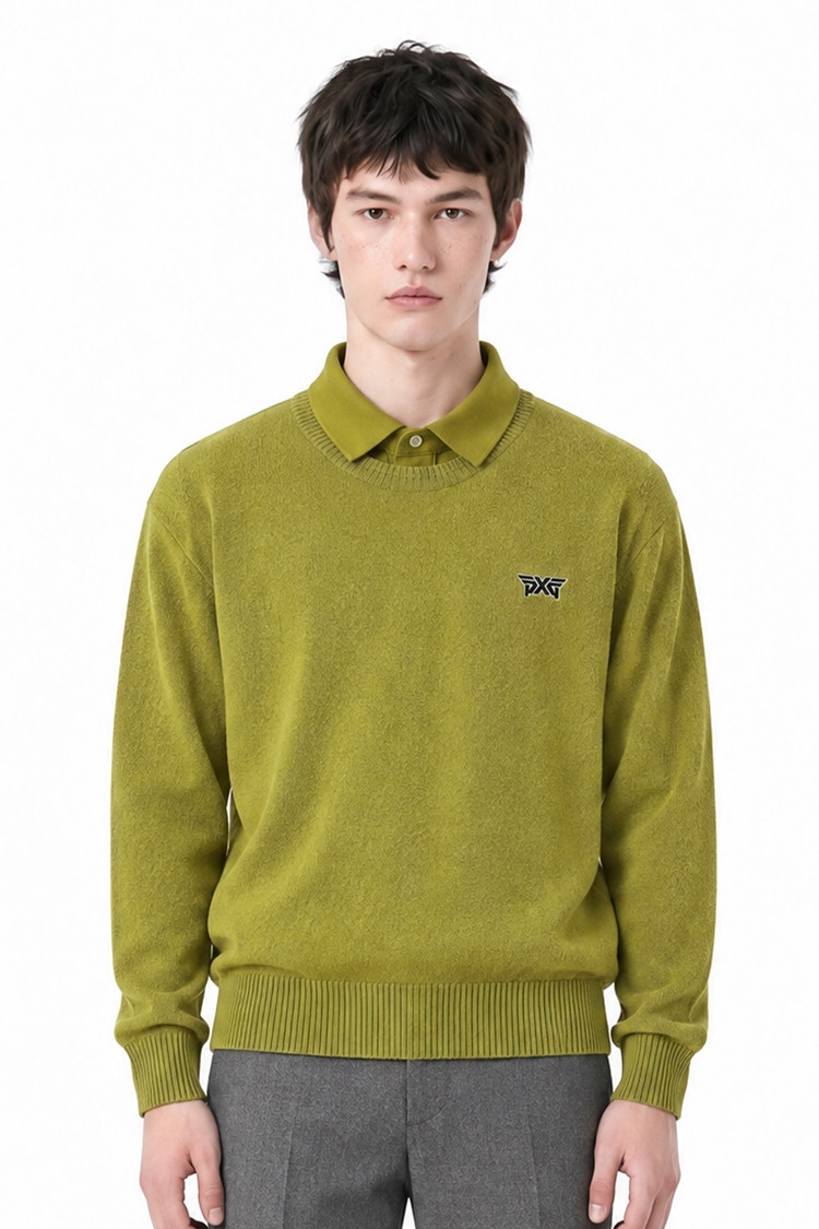 MEN CASHMERE ROUND NECK SWEATER PKFCM410708 MOSS GREEN 상품 이미지 1