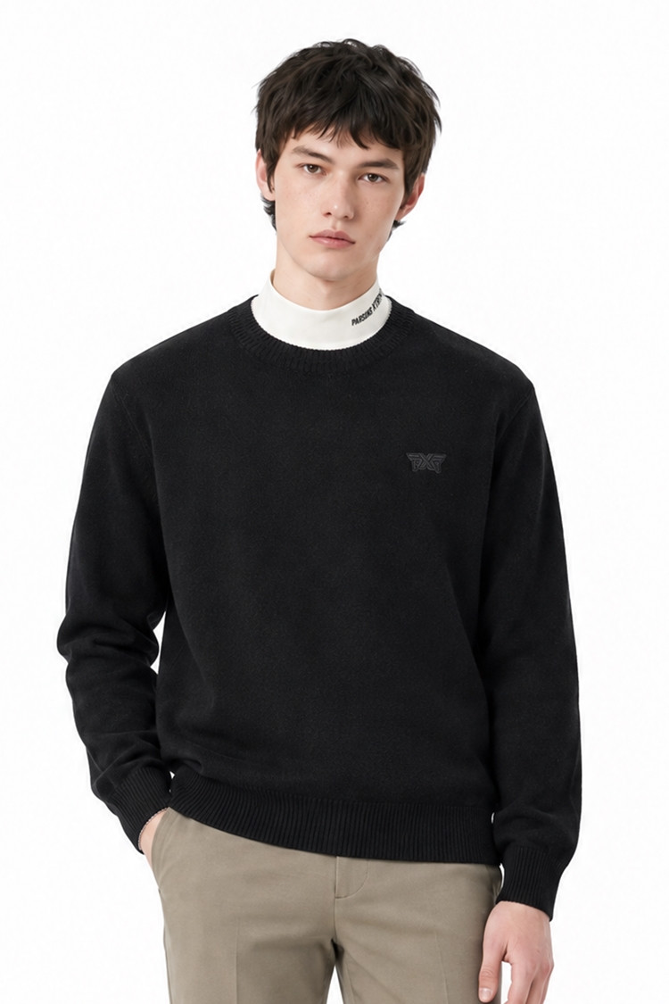 MEN CASHMERE ROUND NECK SWEATER PKFCM410721 BLACK 상품 이미지 1