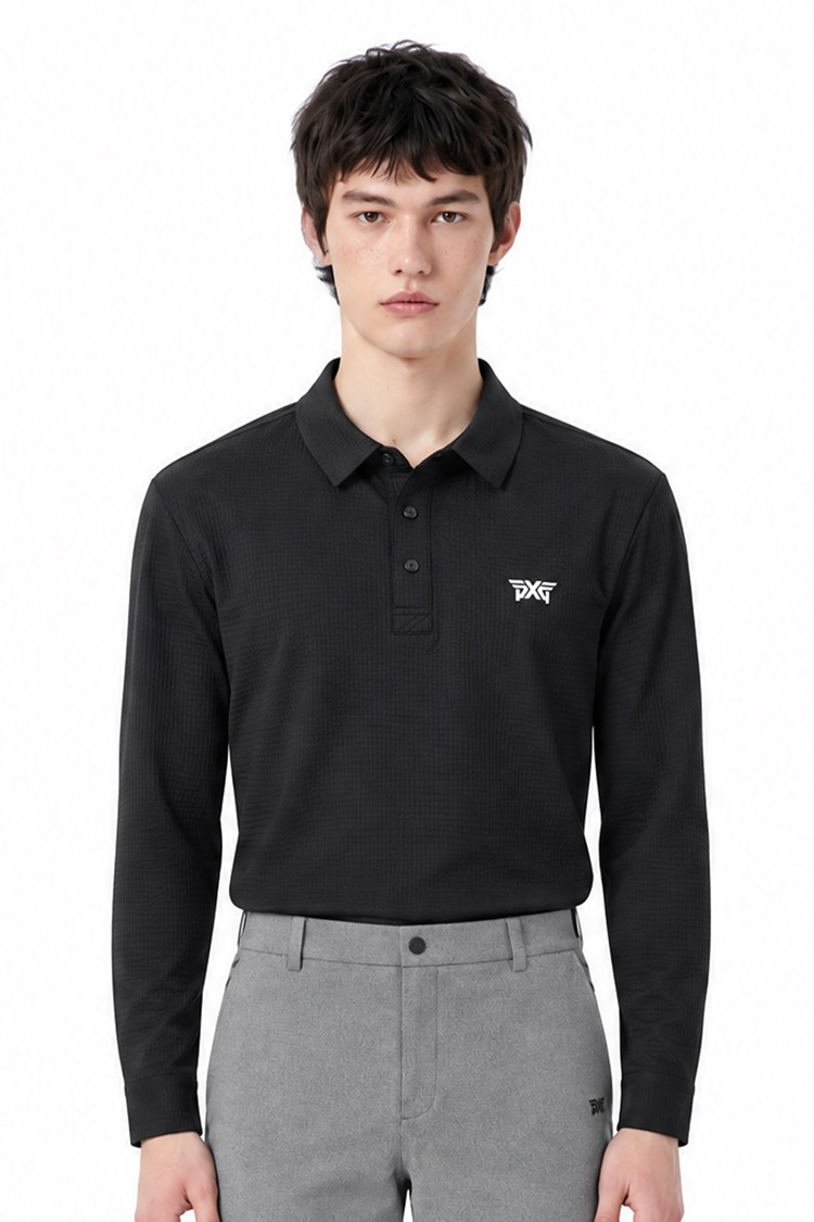 MEN TEXTURED COLLAR LONG SLEEVE PKFPM210521 BLACK 상품 이미지 1