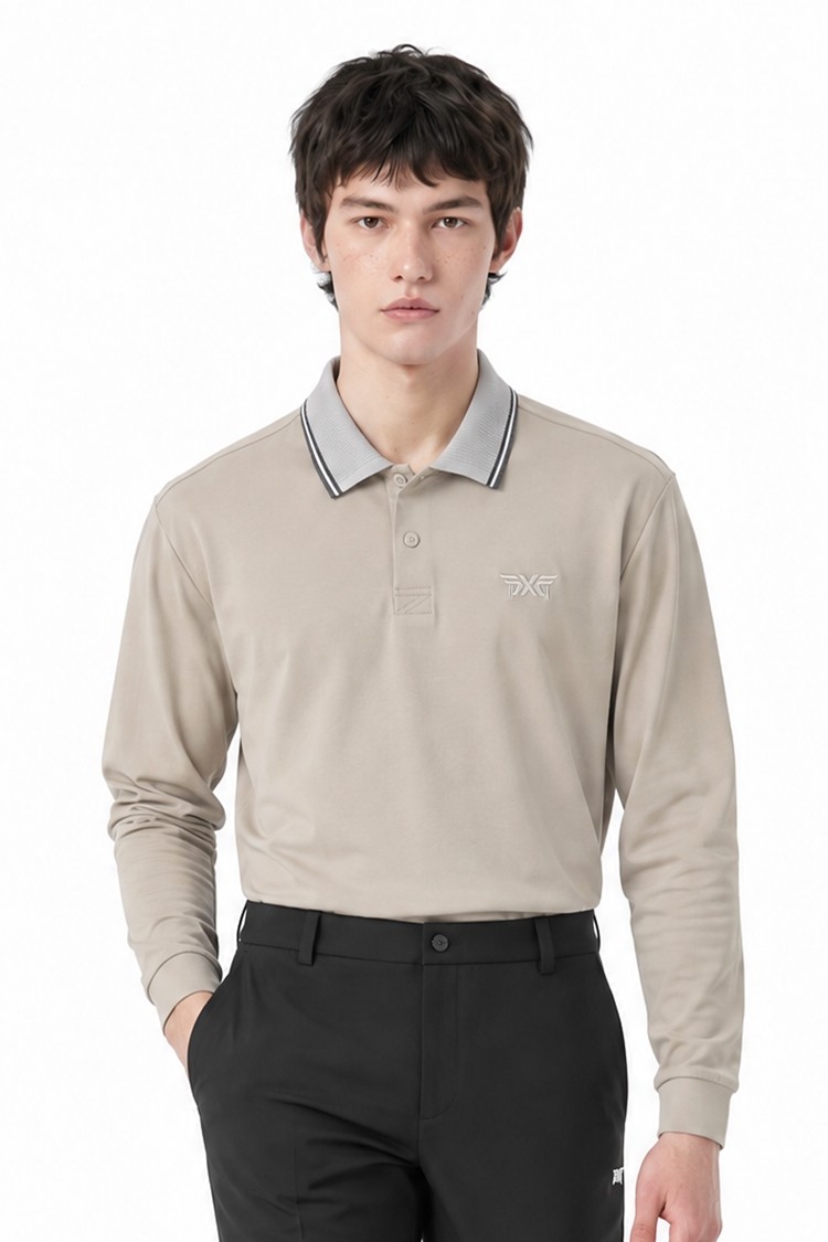 MEN KNITTED NECK COLLAR LONG SLEEVE PKFPM210905 BEIGE 상품 이미지 1