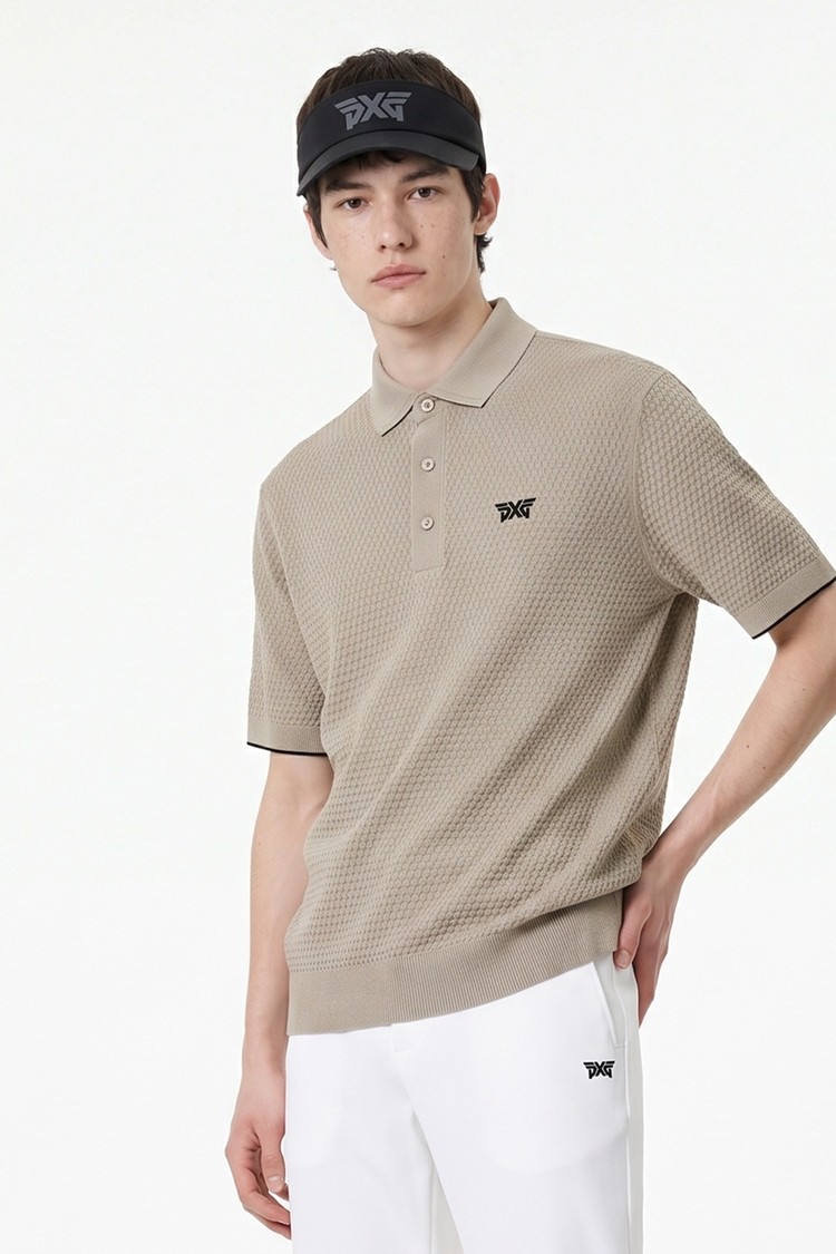 MEN TEXTURED SHORT-SLEEVED SWEATER PKFPM410205 BEIGE 상품 이미지 1