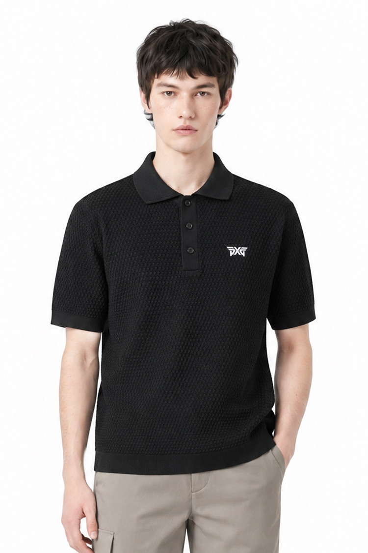 MEN TEXTURED SHORT-SLEEVED SWEATER PKFPM410221 BLACK 상품 이미지 1