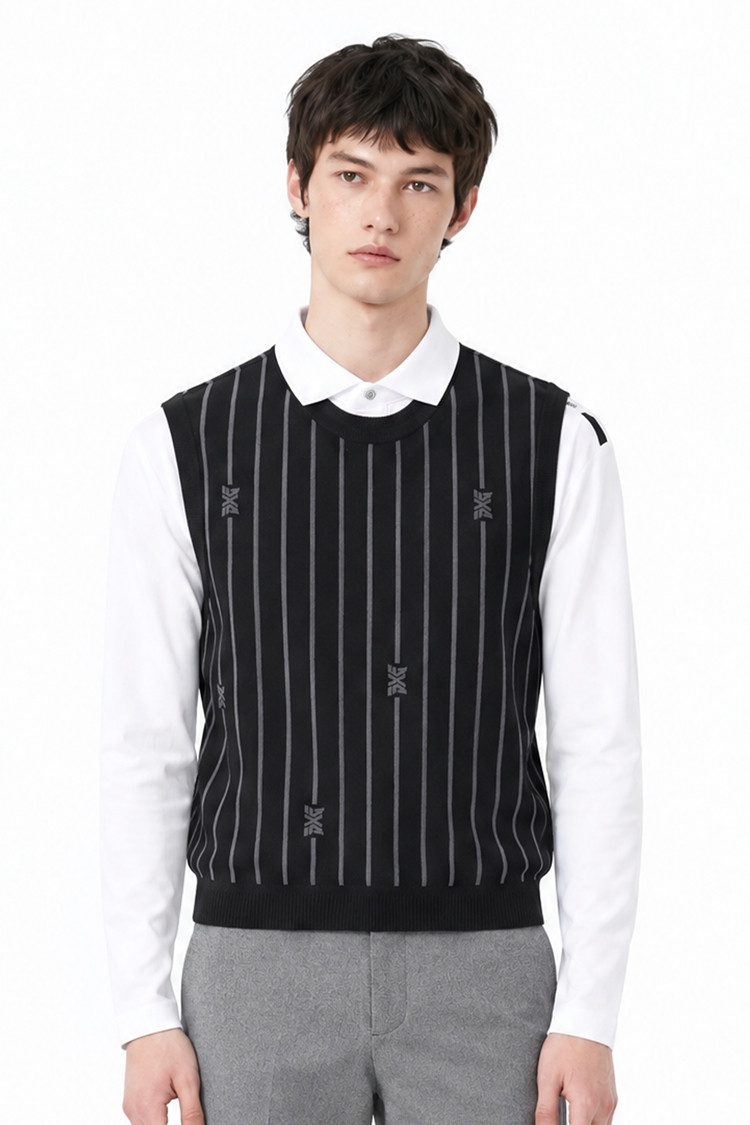 MEN STRIPE PATTERN SWEATER VEST PKFPM420321 BLACK 상품 이미지 1