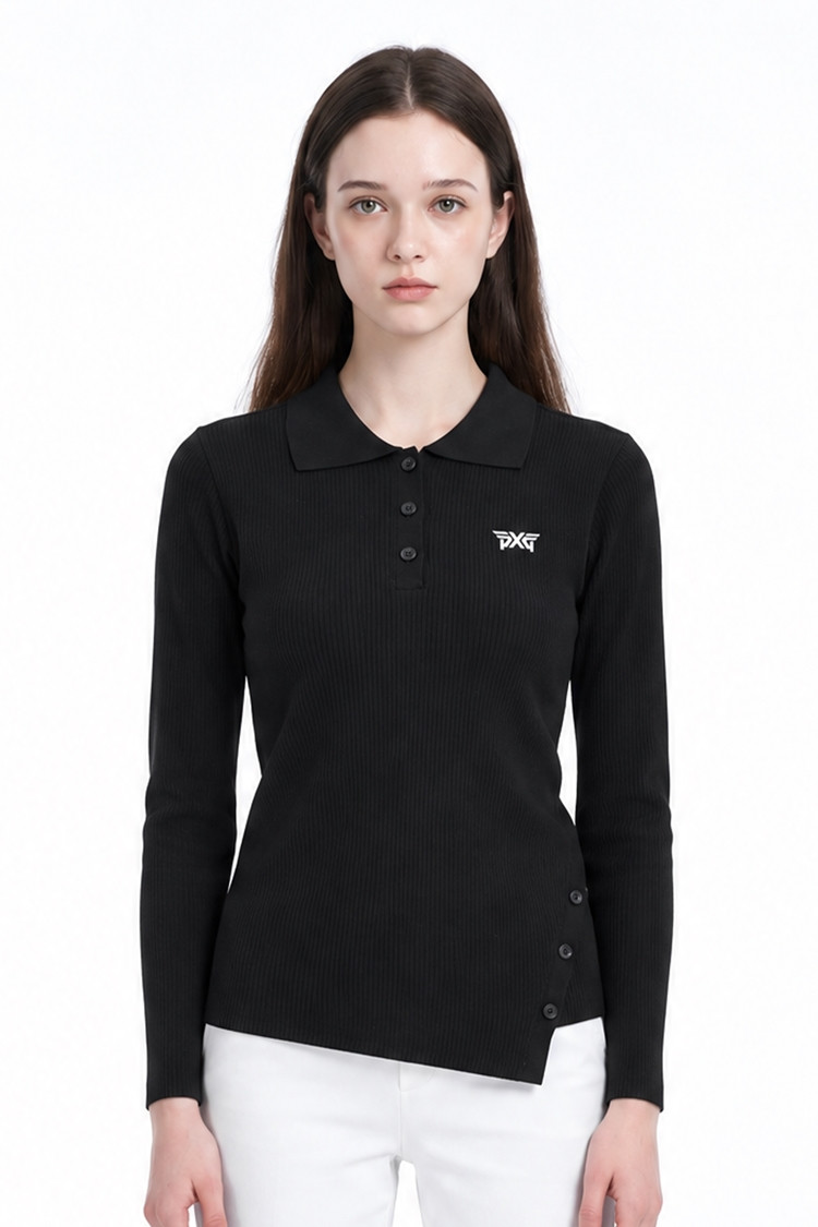 WOMEN RIBBED COLLAR SWEATER PKFPW410521 BLACK 상품 이미지 1
