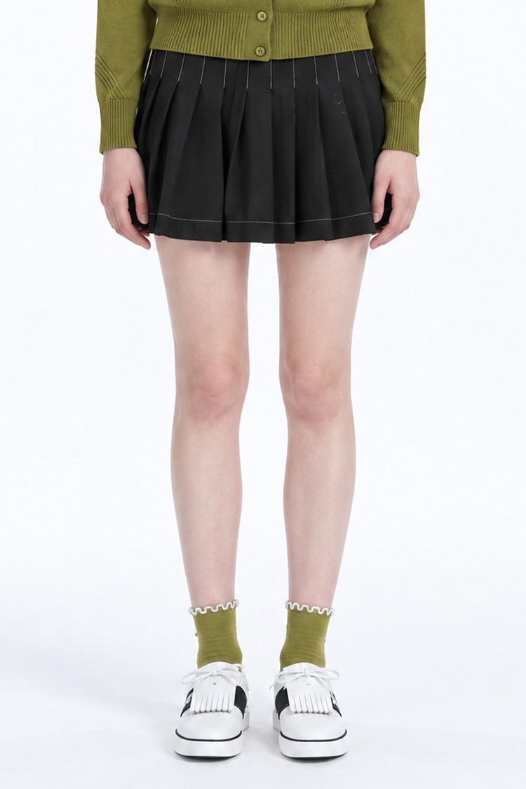 WOMEN PLEATED FLARE SKIRT PKFPW560221 BLACK 상품 이미지 1