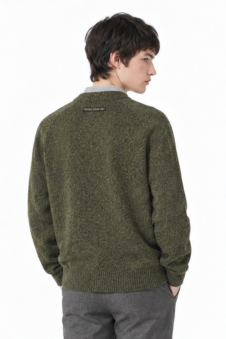 MEN TWO-TONE TEXTURED ROUND NECK SWEATER PKFCM410808 MOSS GREEN 상품 이미지 1