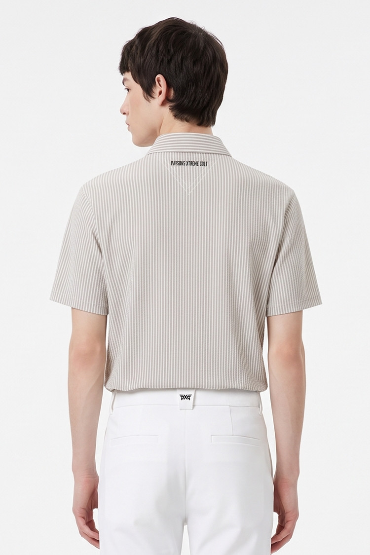 MEN STRIPE PATTERN COLLAR SHORT SLEEVE PKFPM220305 BEIGE 상품 이미지 1