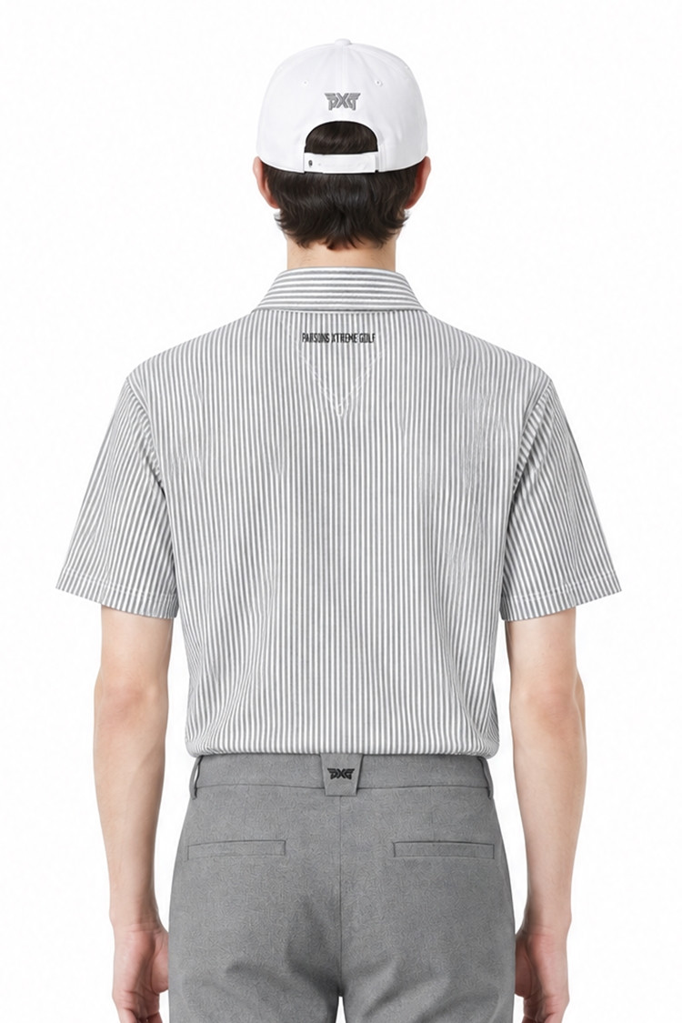 MEN STRIPE PATTERN COLLAR SHORT SLEEVE PKFPM220311 L/GREY 상품 이미지 1