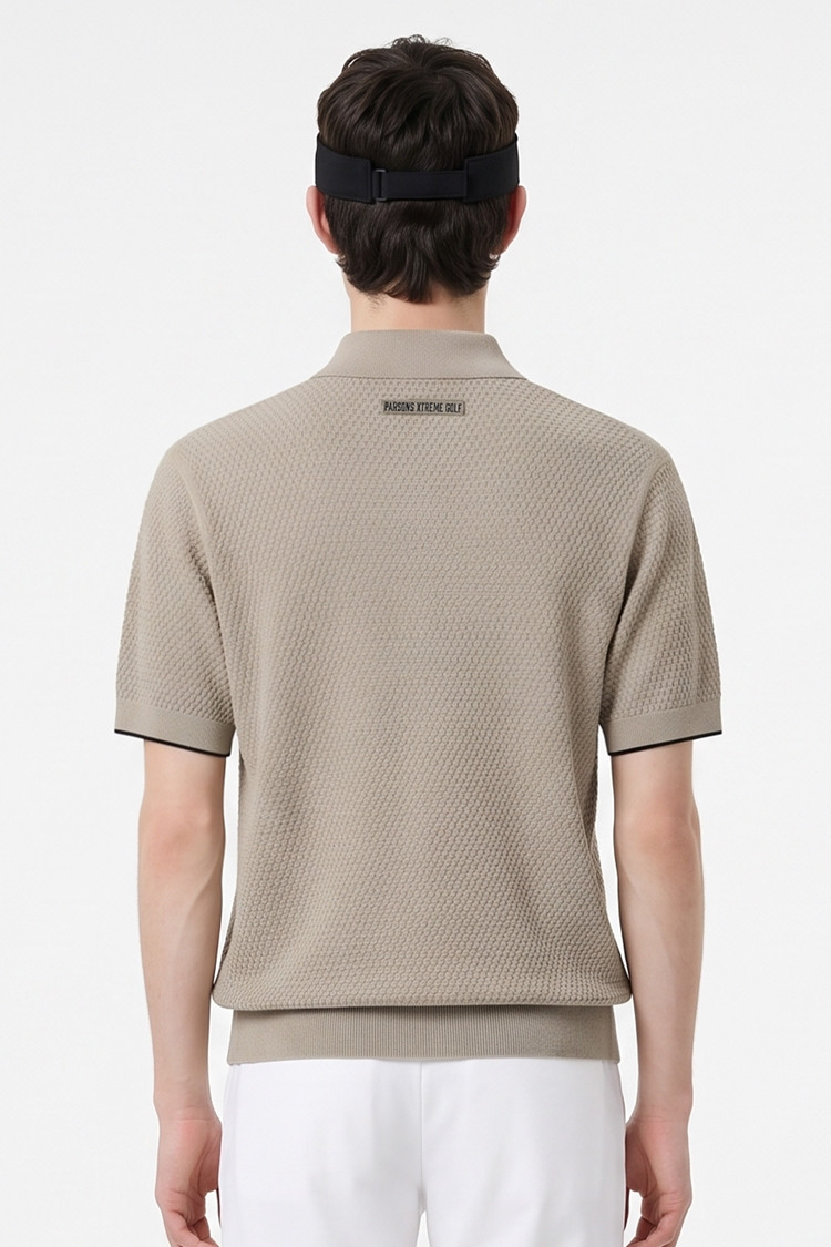 MEN TEXTURED SHORT-SLEEVED SWEATER PKFPM410205 BEIGE 상품 이미지 1
