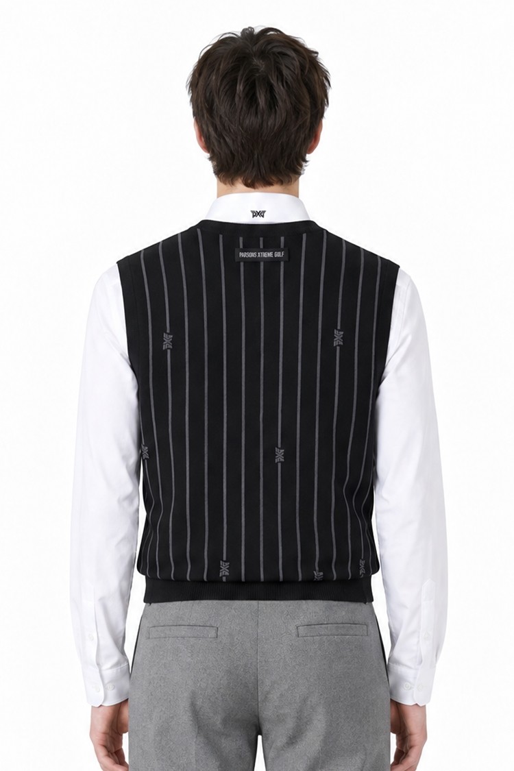 MEN STRIPE PATTERN SWEATER VEST PKFPM420321 BLACK 상품 이미지 1