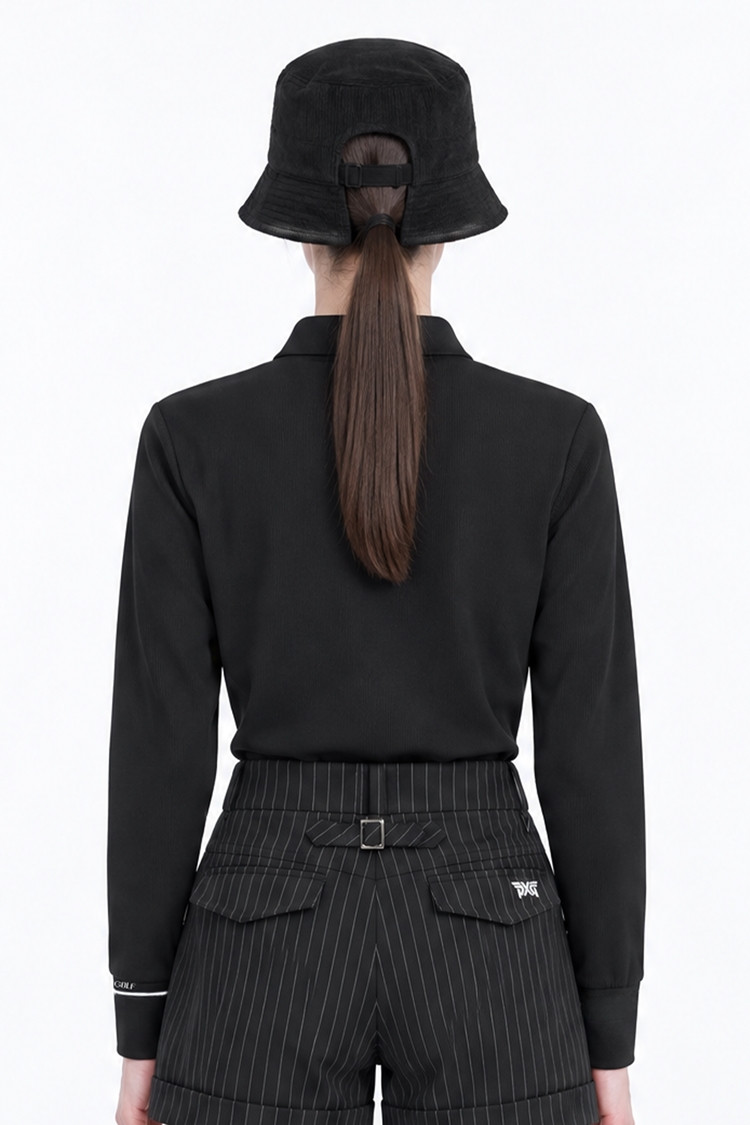 WOMEN BASIC COLLAR LONG SLEEVE PKFPW210421 BLACK 상품 이미지 1