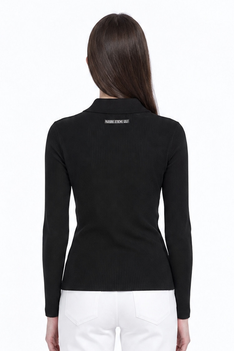 WOMEN RIBBED COLLAR SWEATER PKFPW410521 BLACK 상품 이미지 1