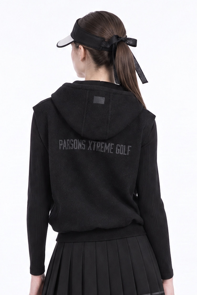 WOMEN HOODED KNIT VEST PKFPW420721 BLACK 상품 이미지 1