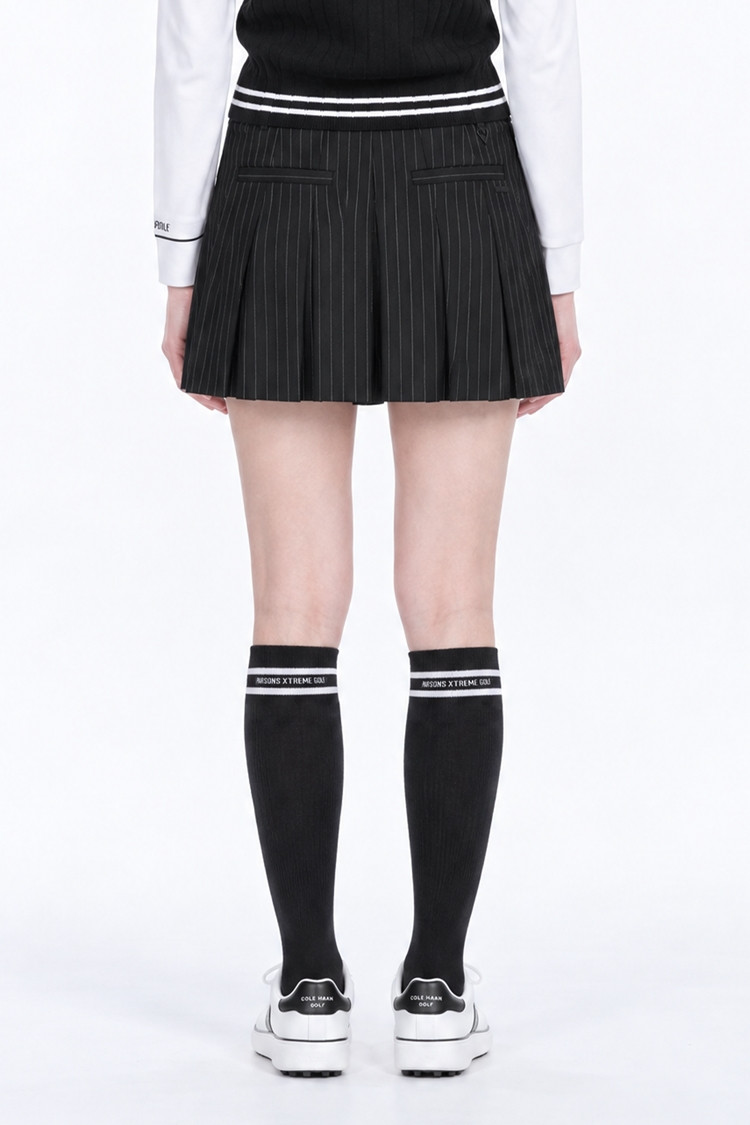 WOMEN STRIPED PLEATED SKIRT PKFPW560721 BLACK 상품 이미지 1