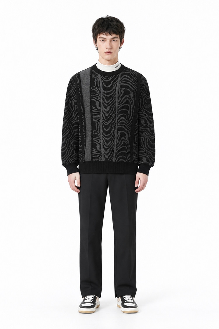 MEN DAMASCUS ROUND NECK SWEATER PKFCM410621 BLACK 상품 이미지 1