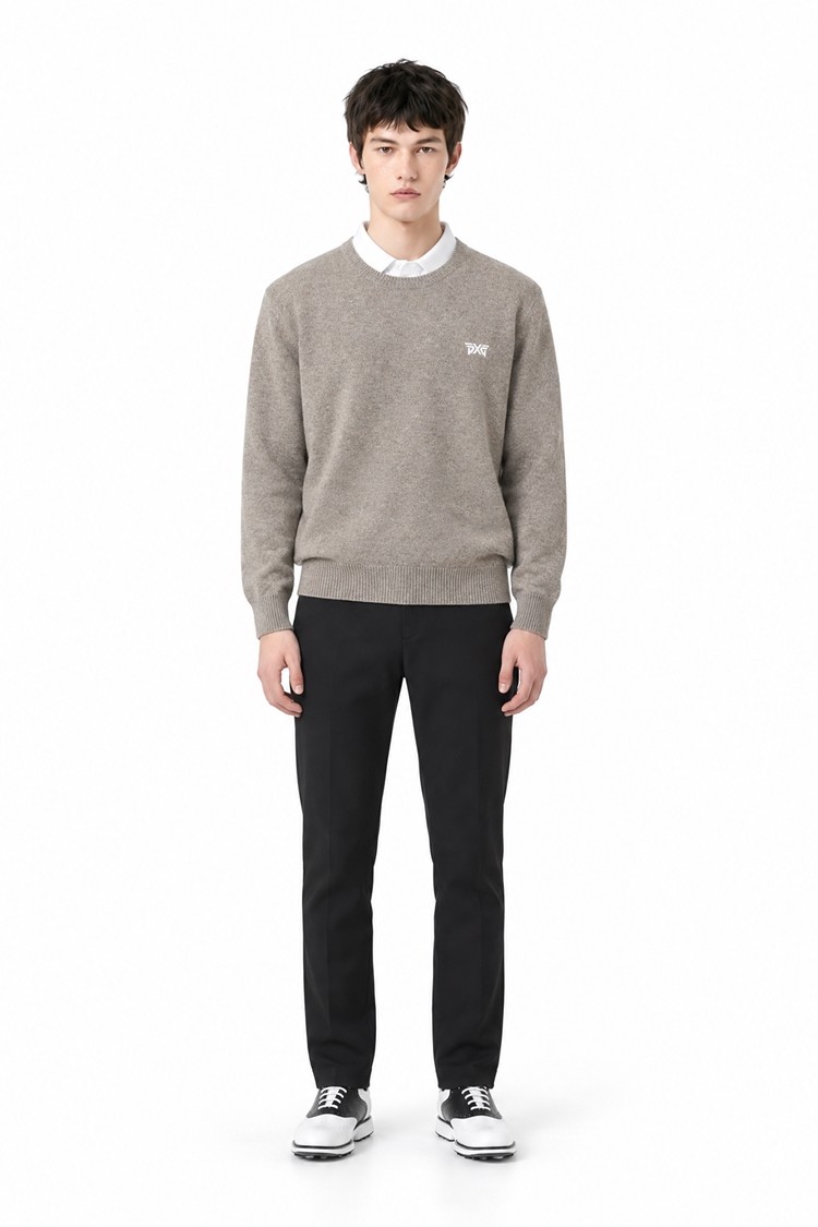 MEN CASHMERE ROUND NECK SWEATER PKFCM410705 BEIGE 상품 이미지 1