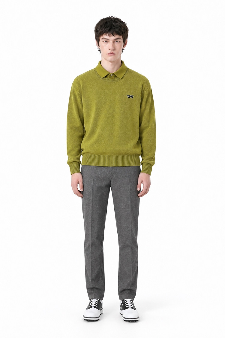 MEN CASHMERE ROUND NECK SWEATER PKFCM410708 MOSS GREEN 상품 이미지 1