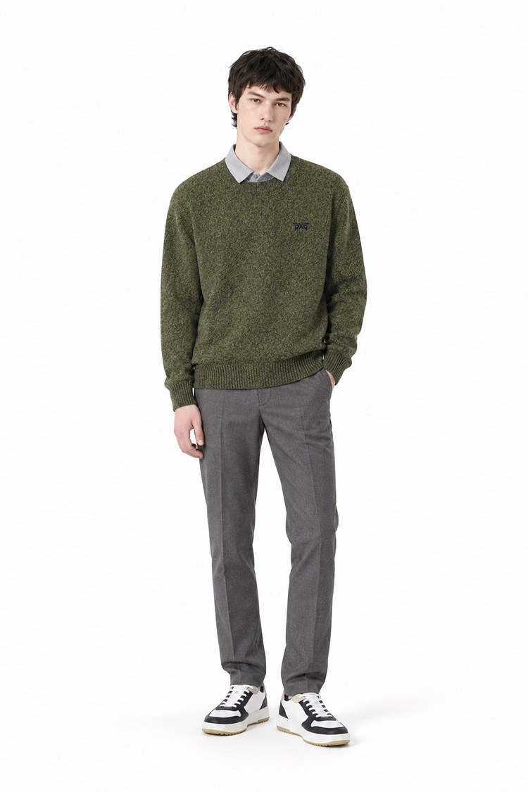 MEN TWO-TONE TEXTURED ROUND NECK SWEATER PKFCM410808 MOSS GREEN 상품 이미지 1