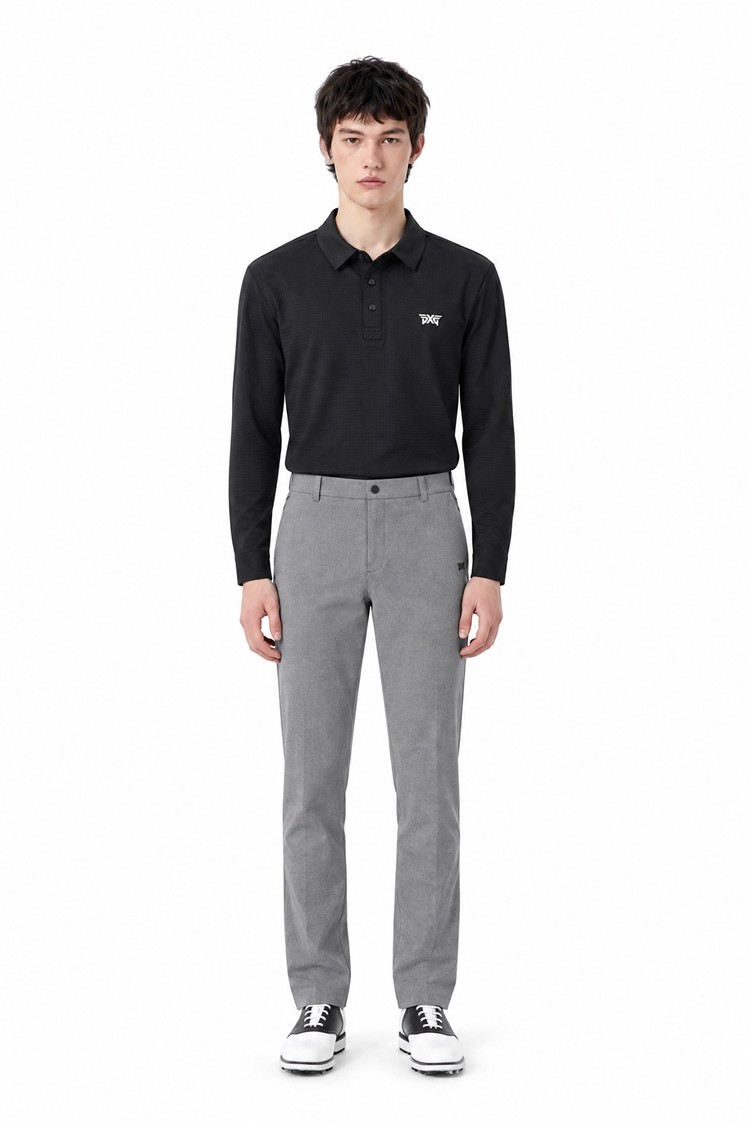 MEN TEXTURED COLLAR LONG SLEEVE PKFPM210521 BLACK 상품 이미지 1